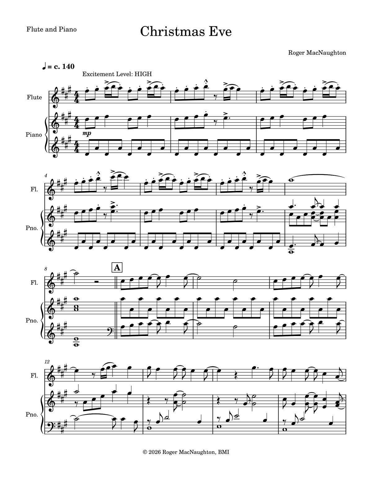 "CHRISTMAS EVE" - Sheet Music for Flute & Piano