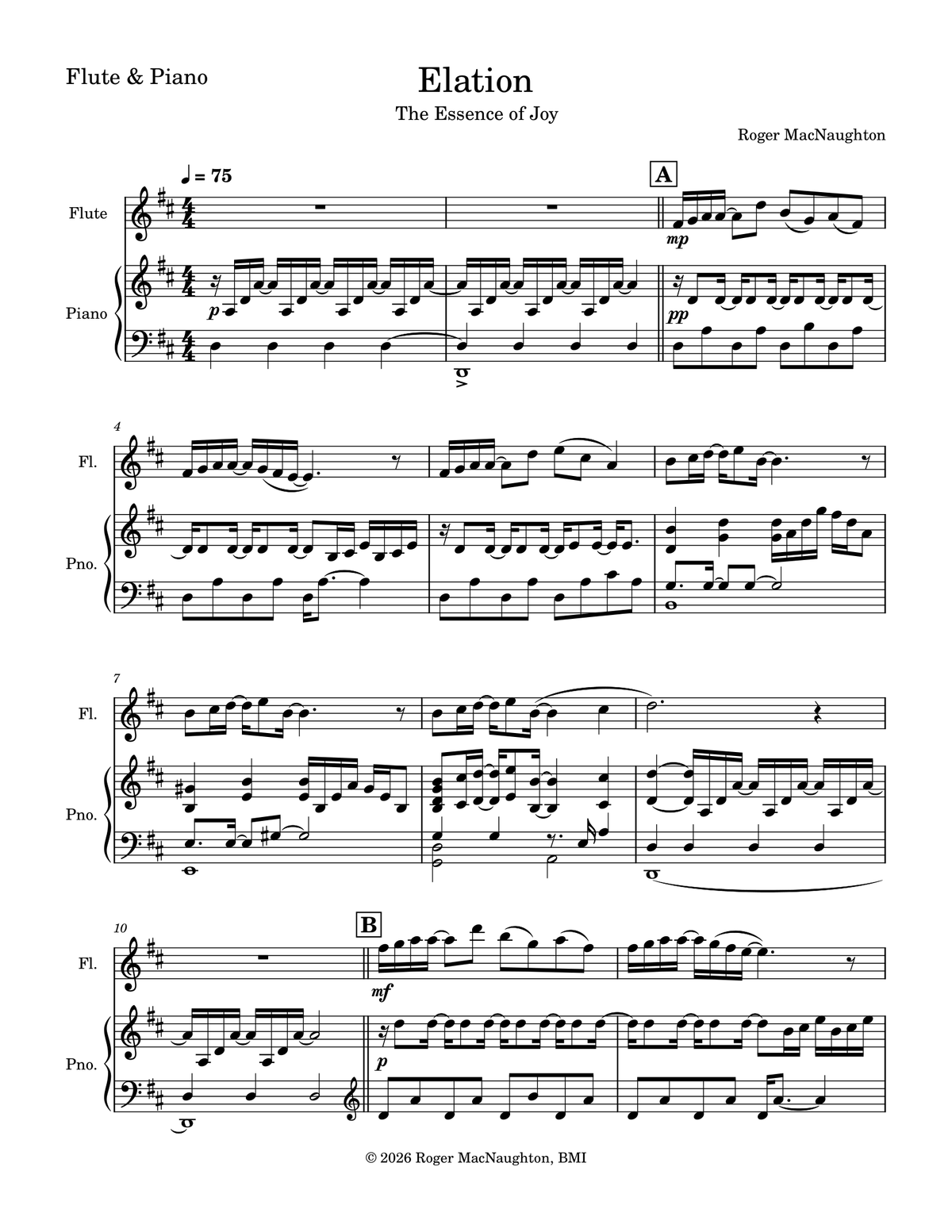 "ELATION" - Sheet Music for Flute & Piano - Instant Download