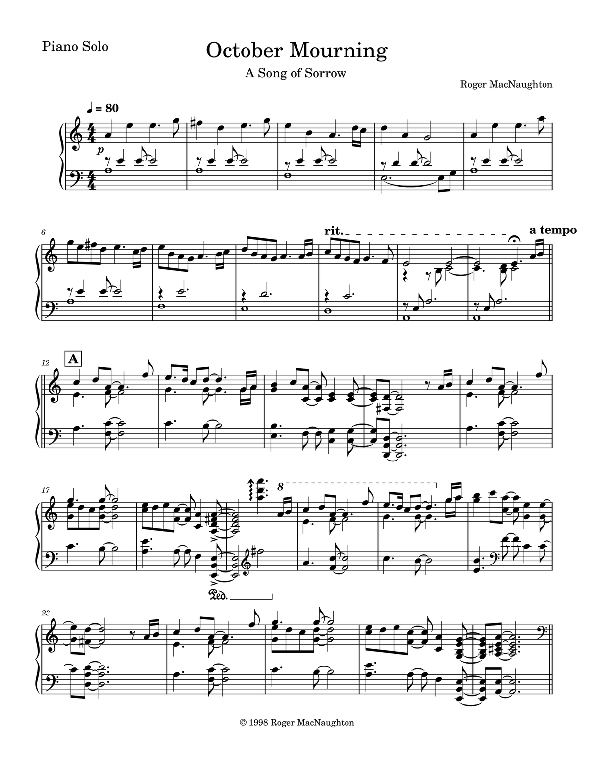 "OCTOBER MOURNING" - Sheet Music for Solo Piano