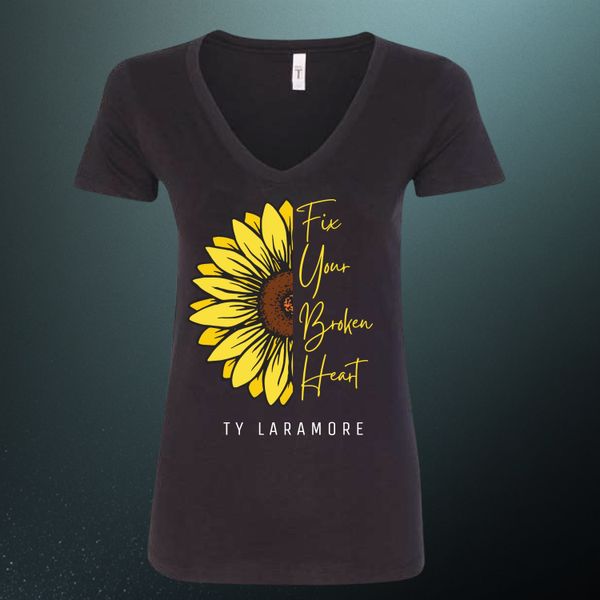 "Fix Your Broken Heart" V-Neck -Black