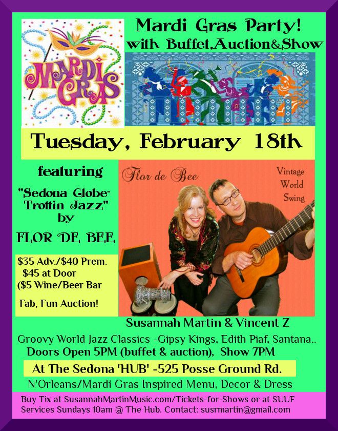 Mardi Gras Party (ADV. GEN.)- Feb. 18, 2020 - Jambalaya Buffet & Globe-Trottin' Jazz" with Flor de Bee
