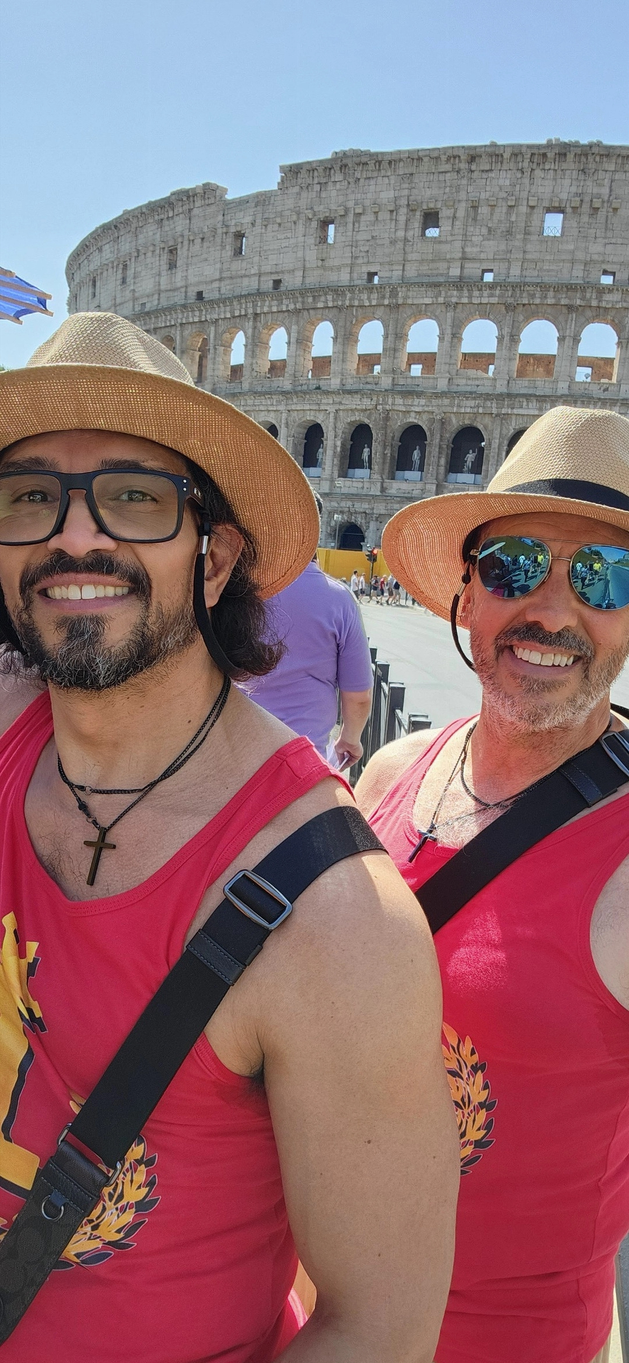 The World’s No.1 Superstar® Sidow Sobrino and his husband Richard standing in front of the Roman Colosseum in Italy