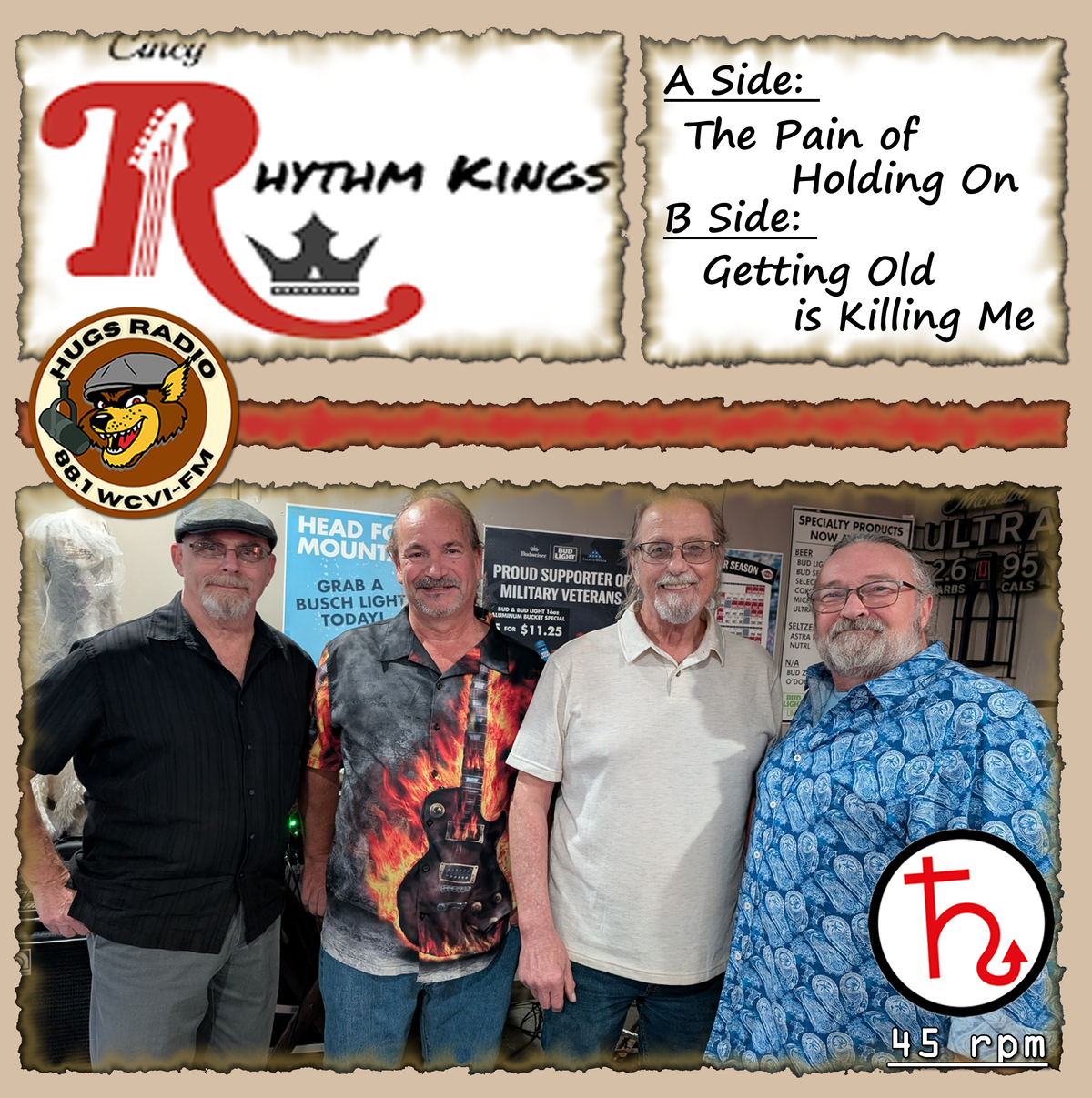 The Cincy Rhythm Kings - The Pain of Holding On / Getting Old is Killing Me - 45 RPM Single (Hellbent On HUGS Pre-Sale) Vinyl - Vinyl
