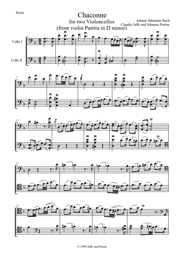 J. S. Bach - Chaconne, arranged for Cello Duo (PDF)