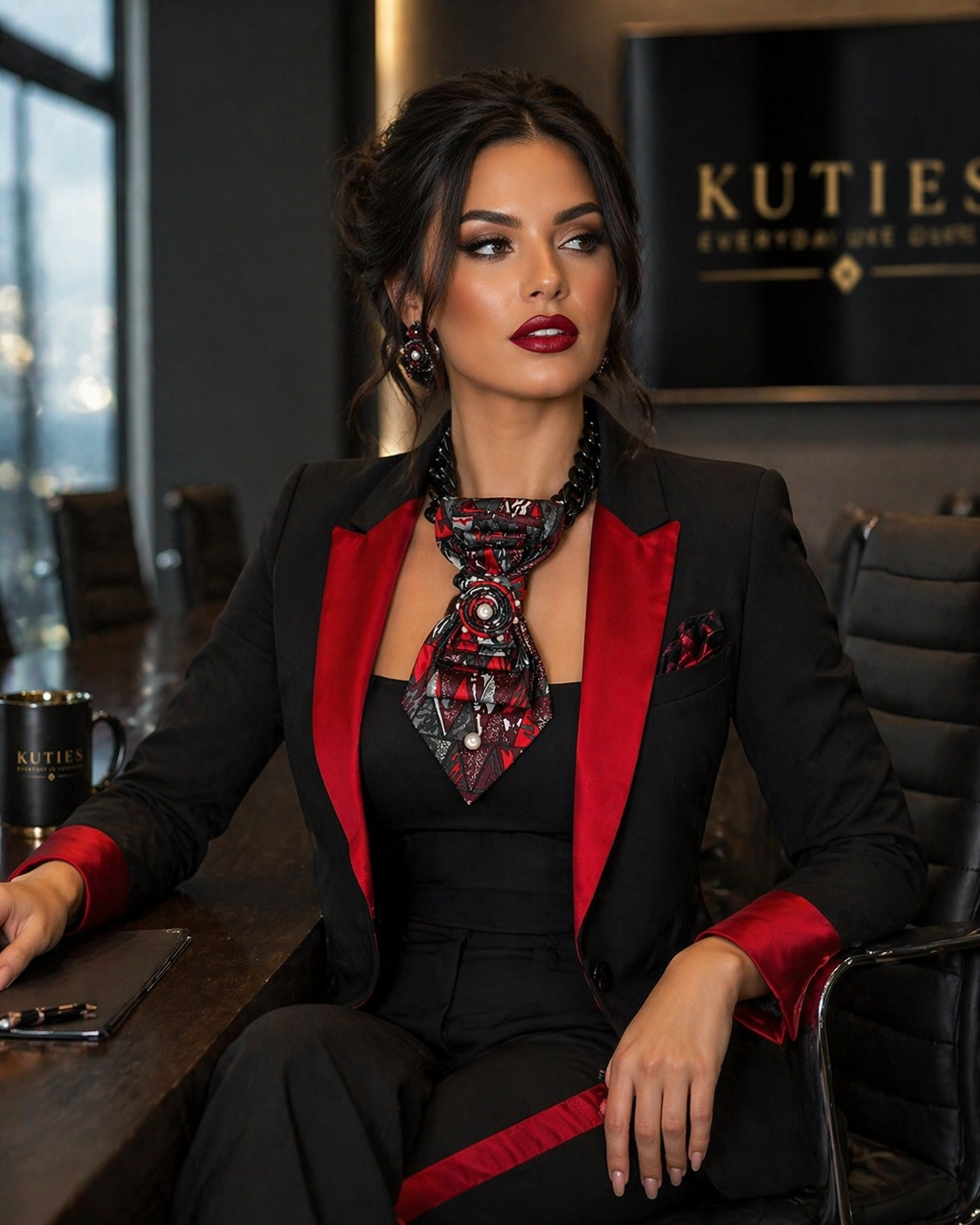 Crimson Noir Rosette Tie Necklace