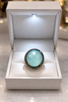 Green Chalcedony & Diamond Halo Statement Ring 18K Gold Over Sterling Silver — Size 7