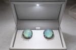 Green Chalcedony & Diamond Halo Stud Earrings 18K Gold Over Sterling Silver