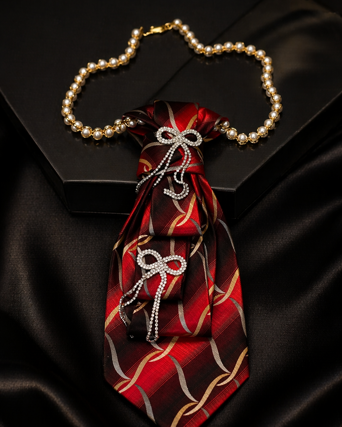 The Crimson Elegance Tie Necklace