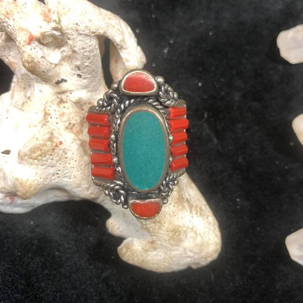Coral and Turquoise Love Ring