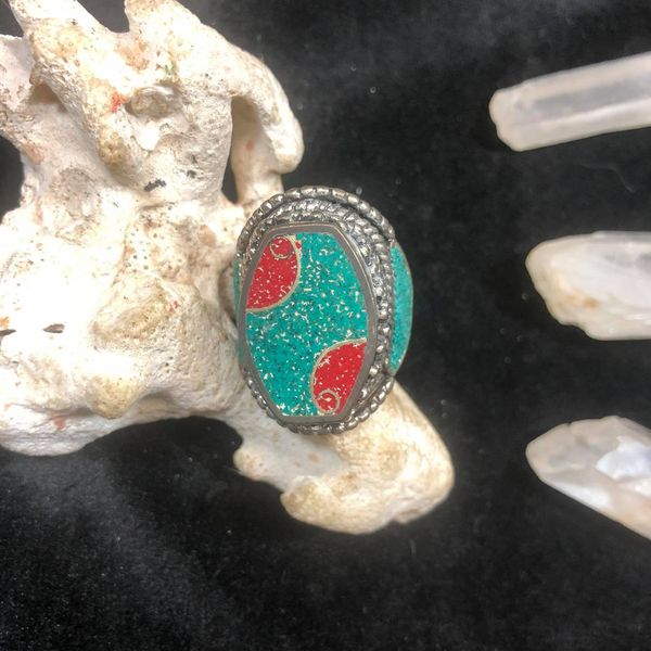 Turquoise Coral Oval Ring