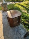 Octagon table solid walnut with veneer top.