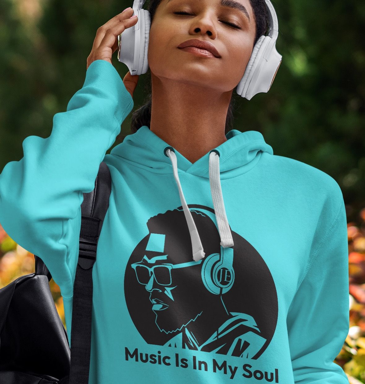 Women's Aqua Blue Music Is In My Soul Hoodie | Teal Pullover Sweatshirt with Black Graphic | Music Lover Gift