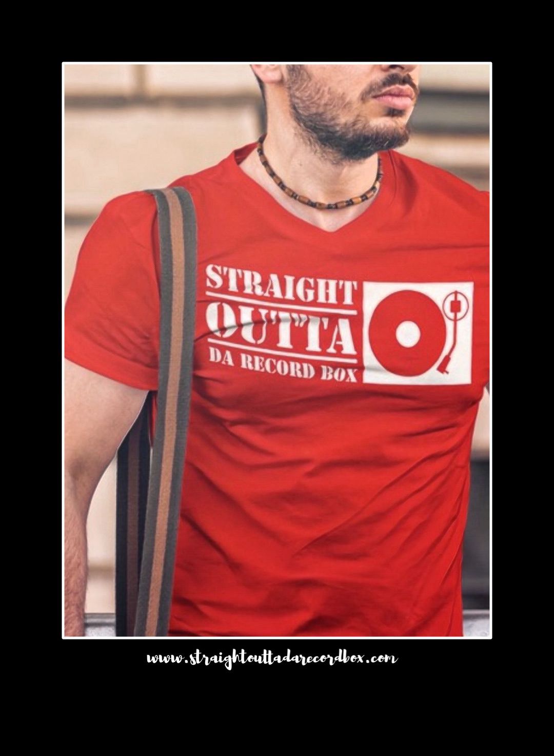 Men's Red Straight Outta Da Record Box T-Shirt | White Graphic DJ Vinyl Collector Tee | Hip Hop Apparel