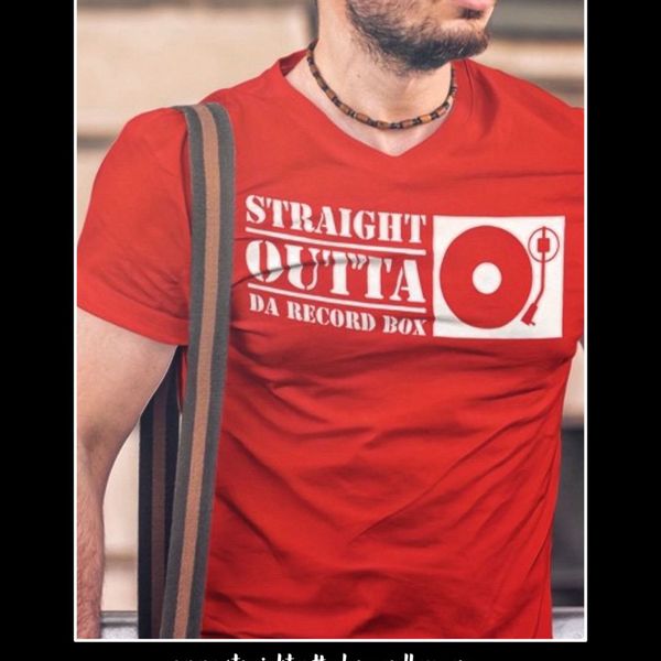 Men's Red Straight Outta Da Record Box T-Shirt | White Graphic DJ Vinyl Collector Tee | Hip Hop Apparel