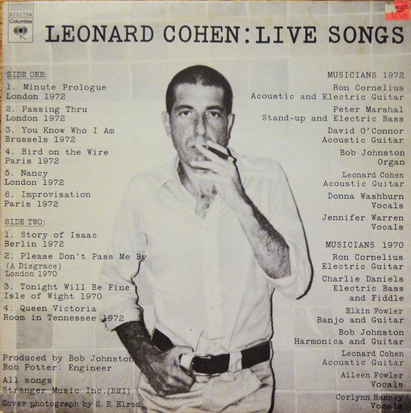 Leonard Cohen – Live Songs - Vinyl