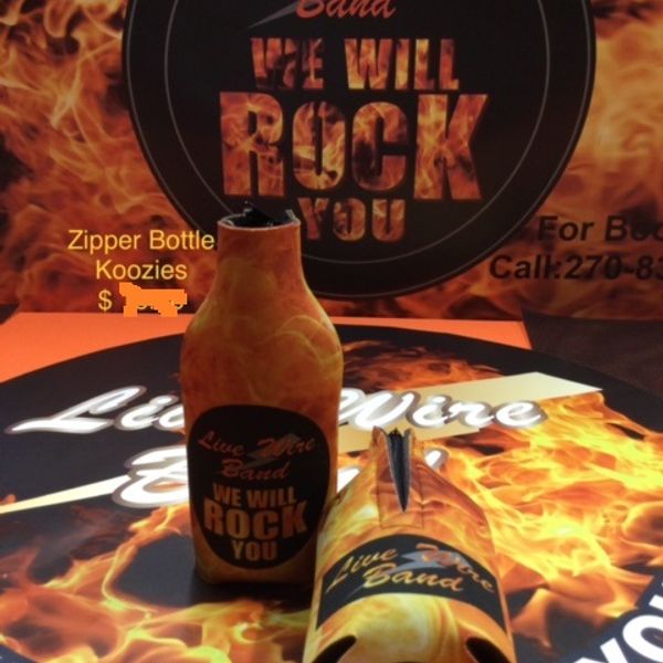 Live Wire Band Logo Flamed Zipper Bottle Koozies
