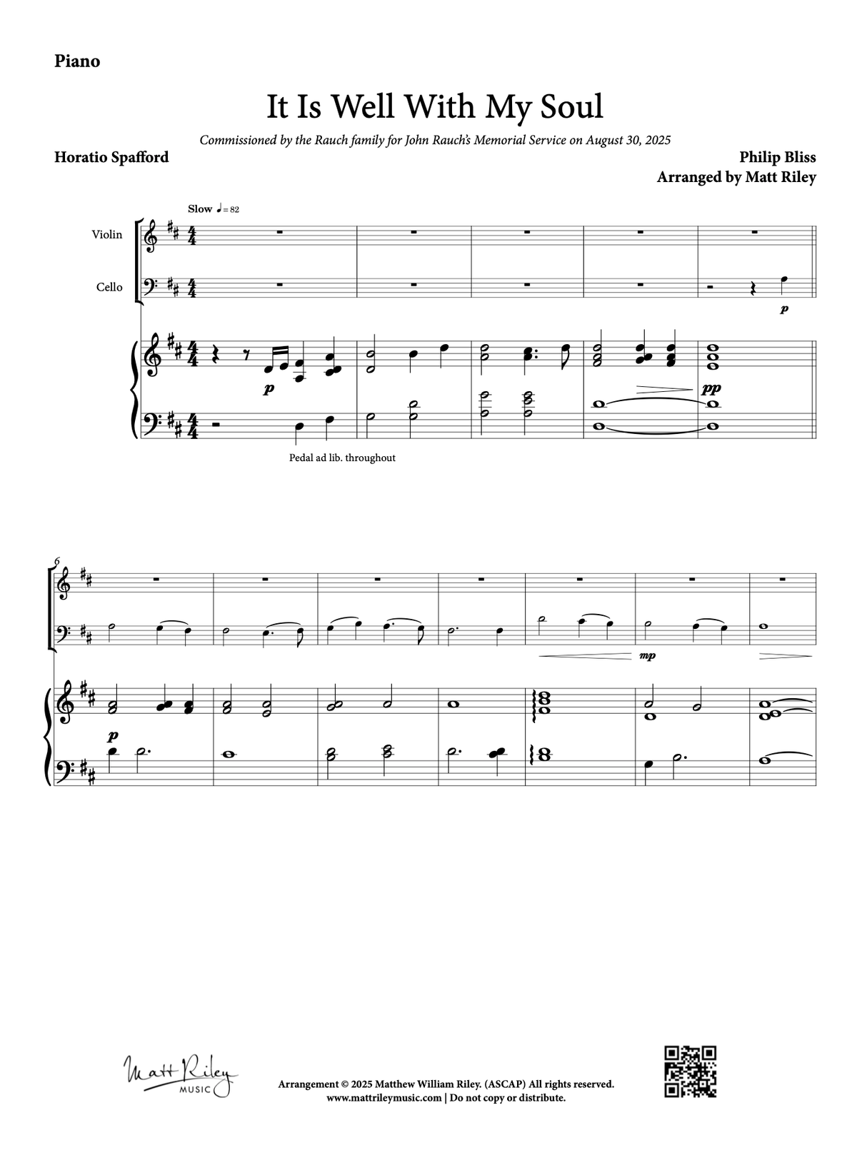 It Is Well - Violin, Cello, & Piano Trio - Sheet Music