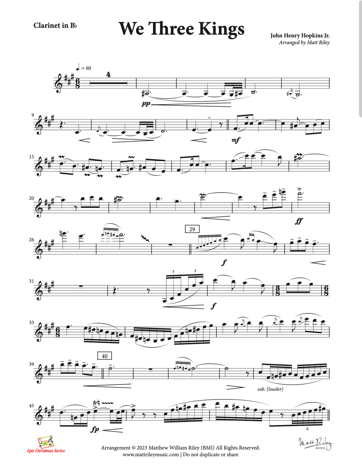 We Three Kings - Clarinet Sheet Music