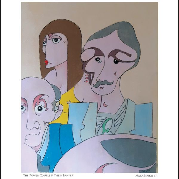 THE POWER COUPLE & THEIR BANKER (PASTEL) | Image 7.5”x 9.5”/ White frame 12.75”x 16.75”