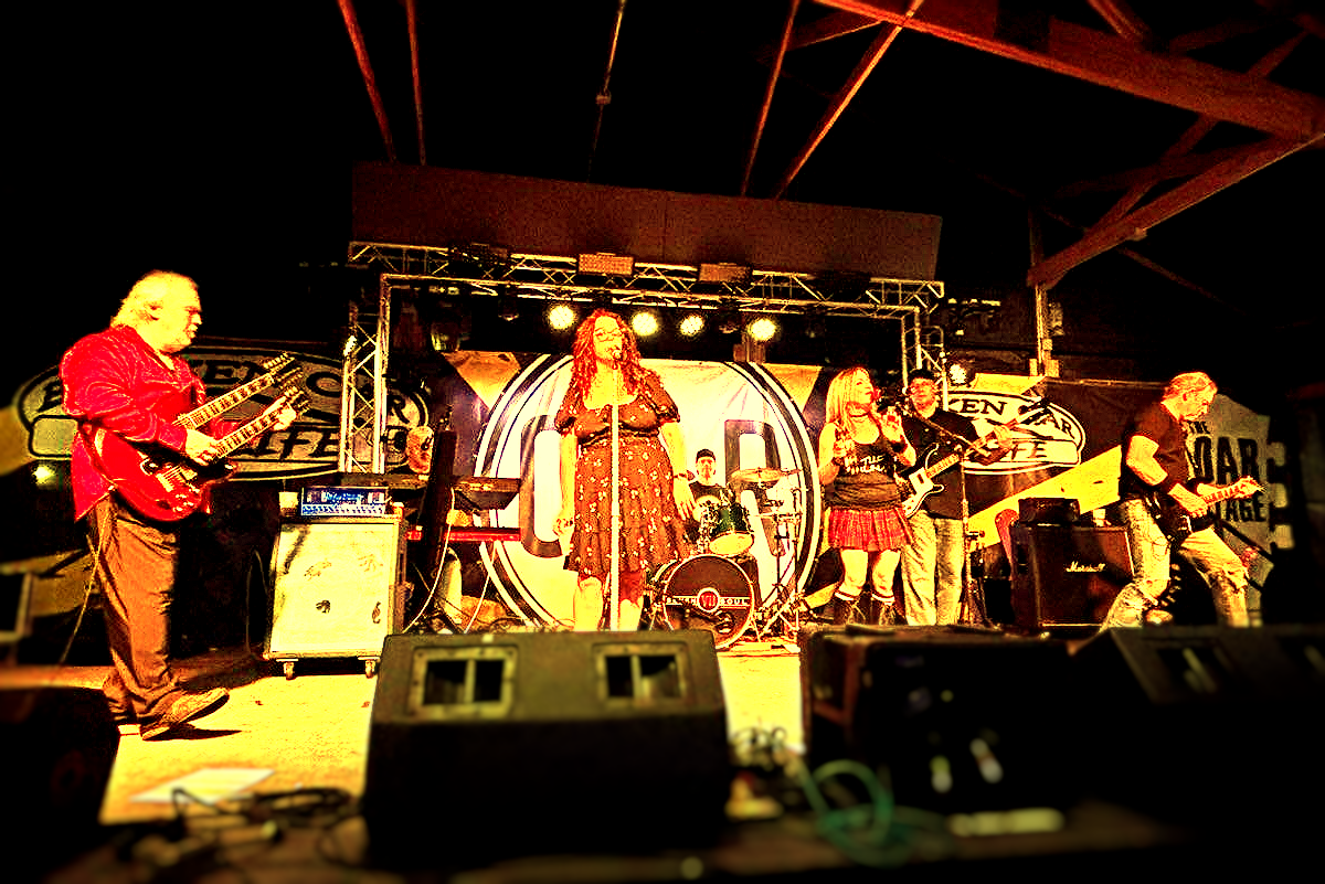 Whole band on stage at the Broken Oar