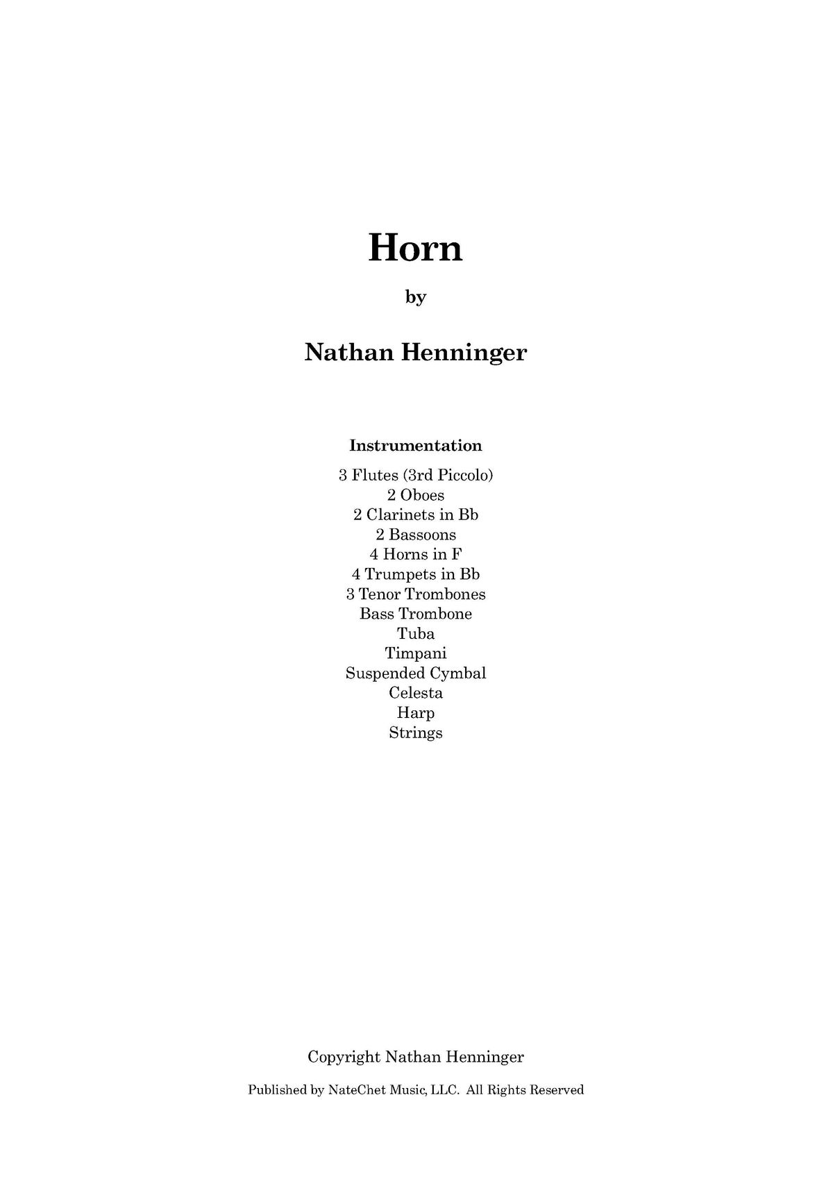 Horn (Prelude to Five Scenes for Orchestra) - Score Only
