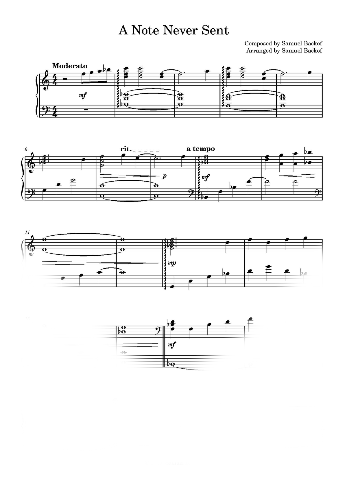 A Note Never Sent Sheet Music
