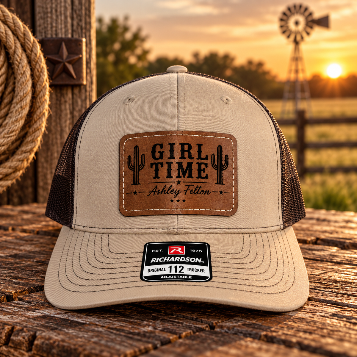 Ashley Felton Leather “Girl Time” Patch Hat
