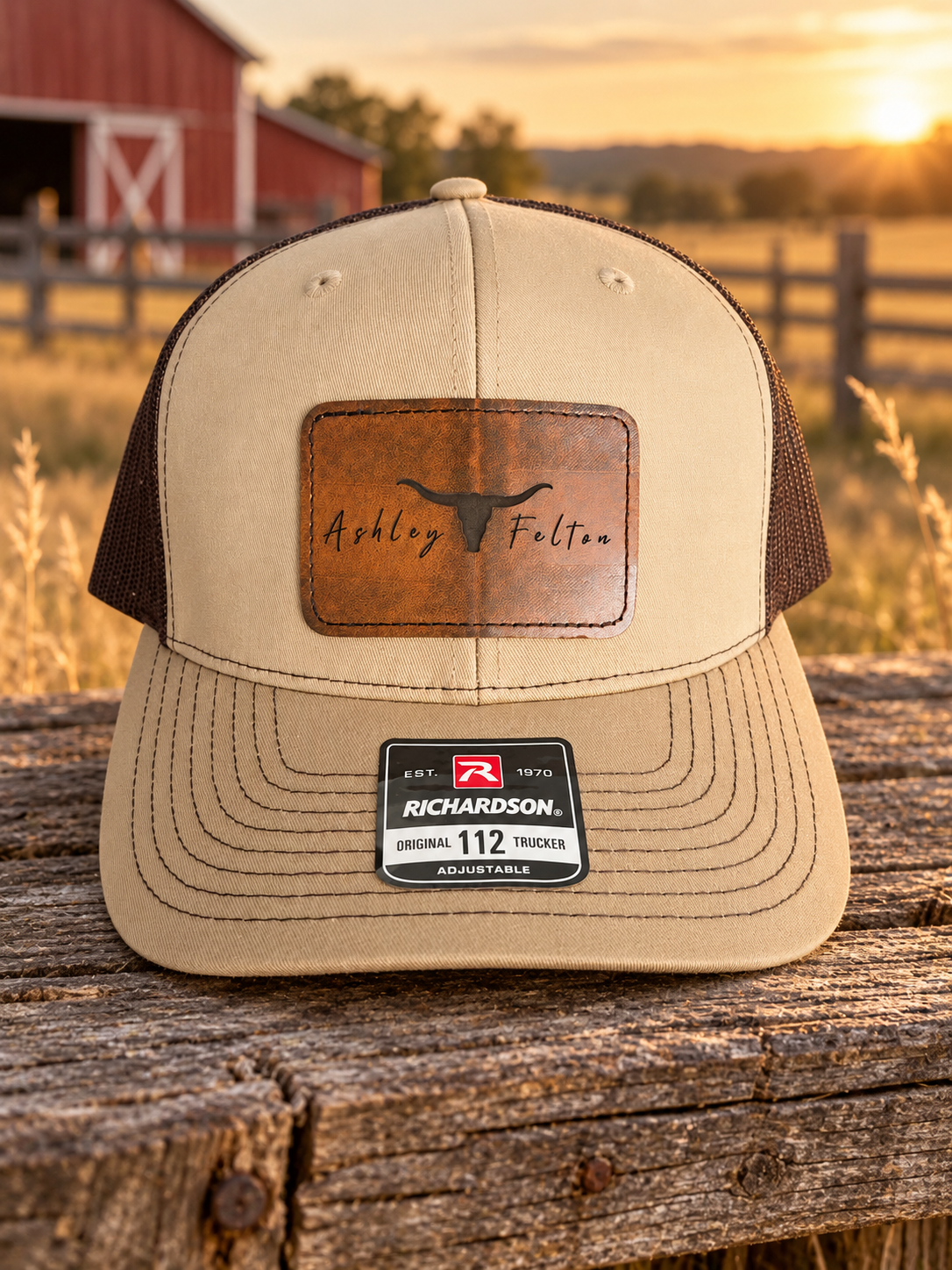 Ashley Felton Tan Patch Trucker Hat
