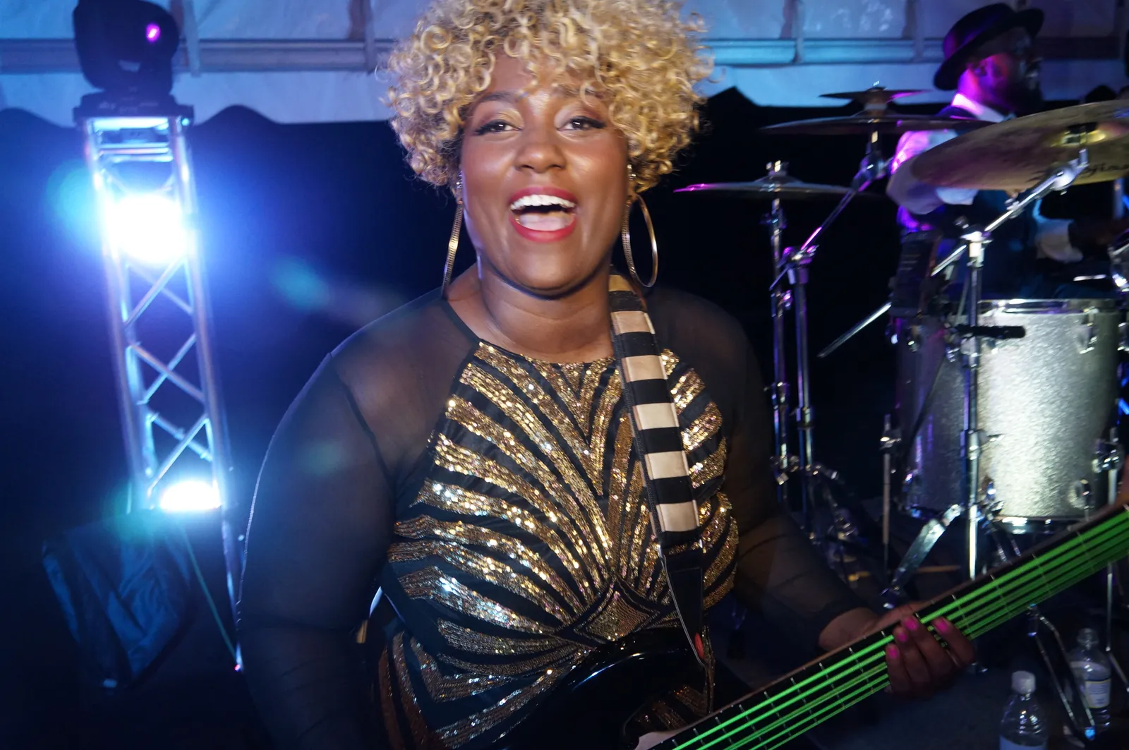 Perfect 10 Band bass guitarist Teja Veal performing live at Biltmore Estate wedding reception in Asheville NC