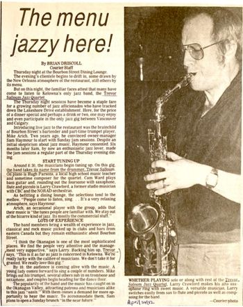 Larry Crawford with the Trevor Salloum Jazz Group 1982. Credit Kelowna Daily Courier
