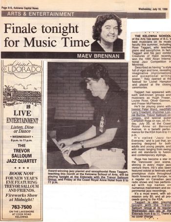 Kelowna Jazz Fest 1990. Ross Taggart with Trevor Salloum Group. Credit: Kelowna Capital News.

