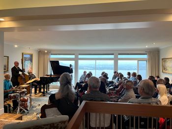 Stu Goldberg, Stefan Bienz and Trevor Salloum. Kelowna Jazz  House  Concert. Photo Credit: Elysia Zimmer. 2023
