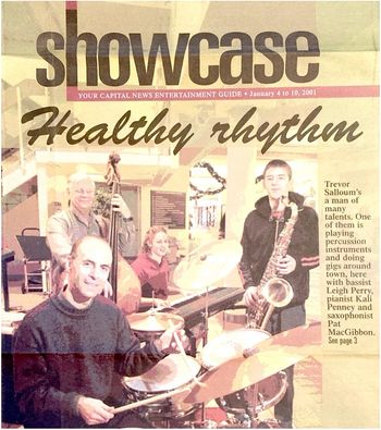 Trevor Salloum jazz Group (Pat MacGibbon, Kali Penney, Leigh Perry,  Trevor Salloum) Credit: Kelowna Capital News 2001

