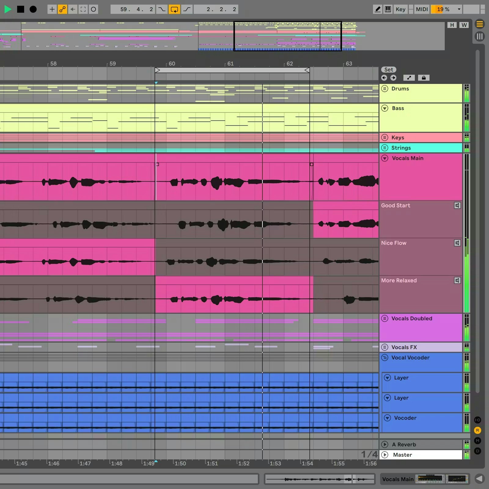 Ableton Live 12 Arrangement View showing a detailed electronic music project