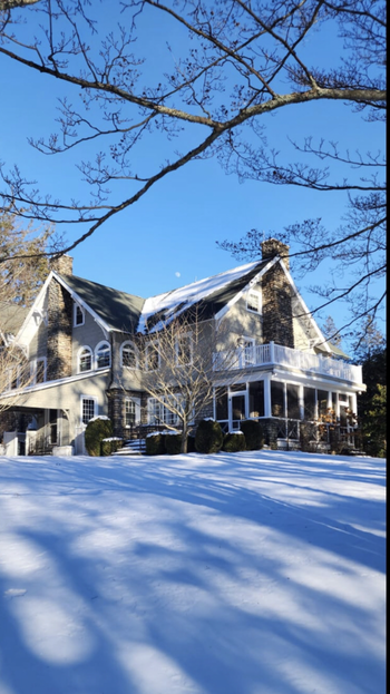 Snowy back yard of Green Gables Estate
