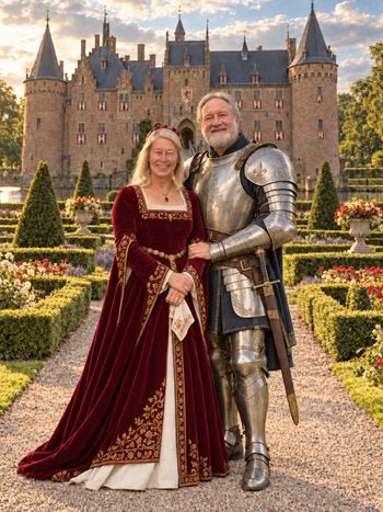 Debbie and me in our AI medieval makeover. Apparently the dress code was more formal than we expected.
