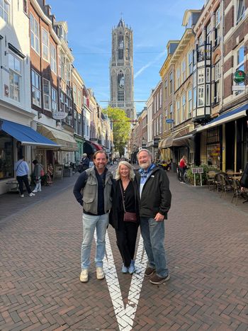 Debbie, Chad, and me beneath Utrecht’s Dom Tower. Everybody look up—after the picture.
