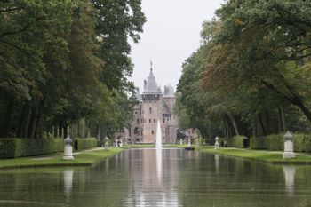 Kasteel de Haar, near Utrecht. The castle reflected in the water, with the fountain adding a little movement to the picture.
