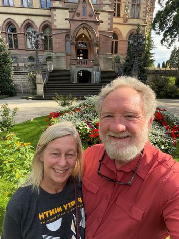 Schloss Drachenburg, Königswinter. The two of us in the castle courtyard. Yes, we found room for one more picture.
