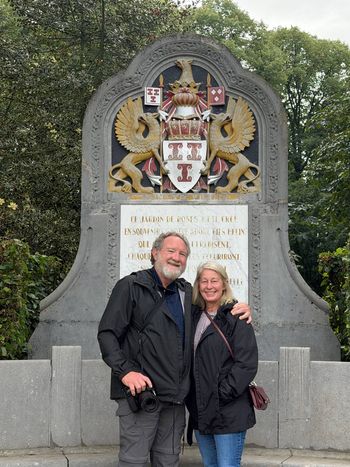 Kasteel de Haar, near Utrecht. Debbie and me beside the carved coat of arms on the castle grounds. Even the stonework has a story.
