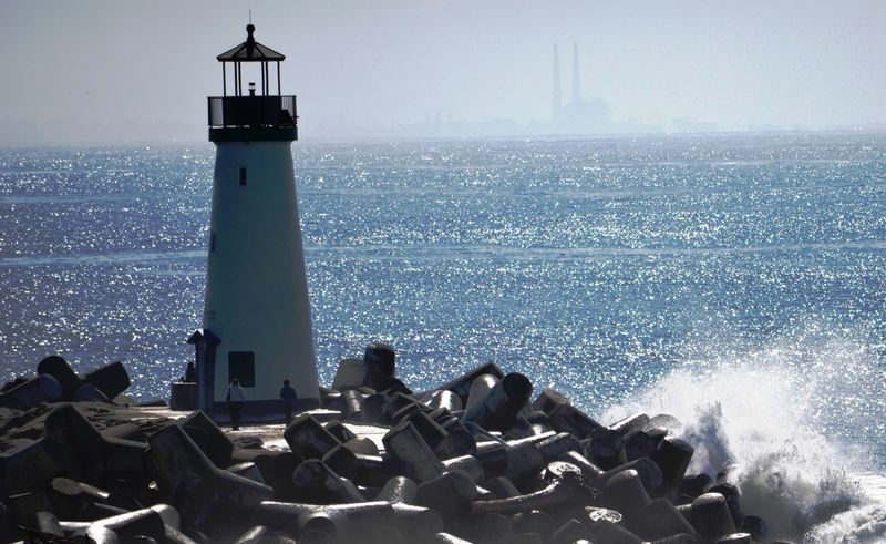A lighthouse beside the California coast