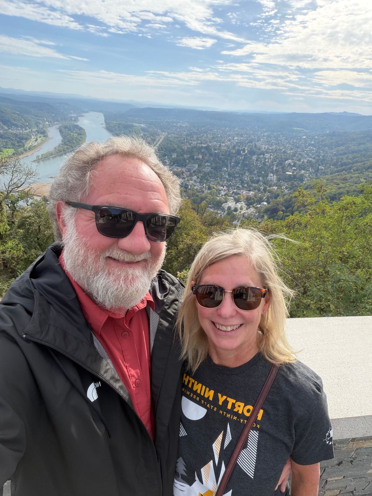 Debbie and me at Drachenfels, overlooking the Rhine near Königswinter, Germany.