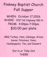 Pinkney Baptist Church Fall Supper