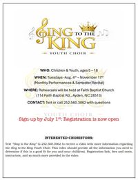 Sing To The King Youth Choir (ages 5-18) Registration (not an event)