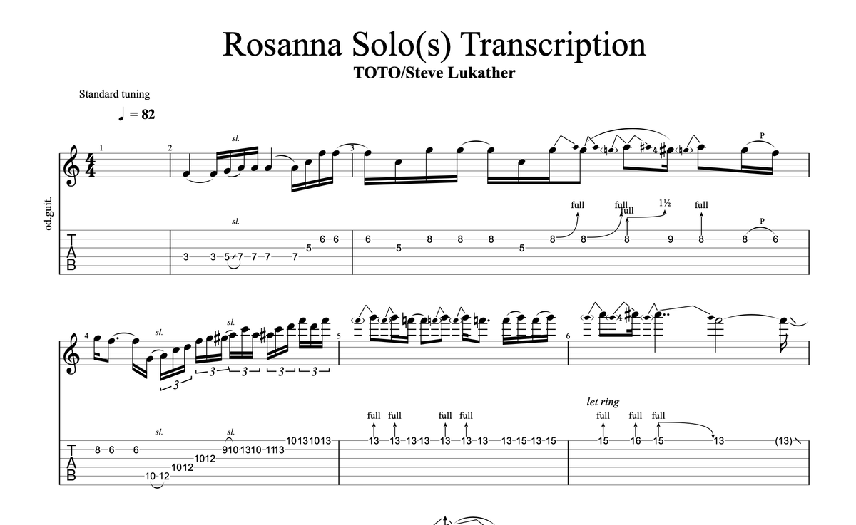 "Rosanna" - Toto Steve Lukather Solos Transcription