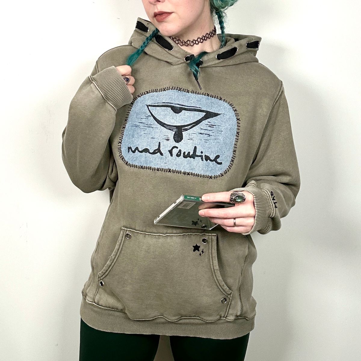 XS ★ GREEN DENIM PATCH HOODIE
