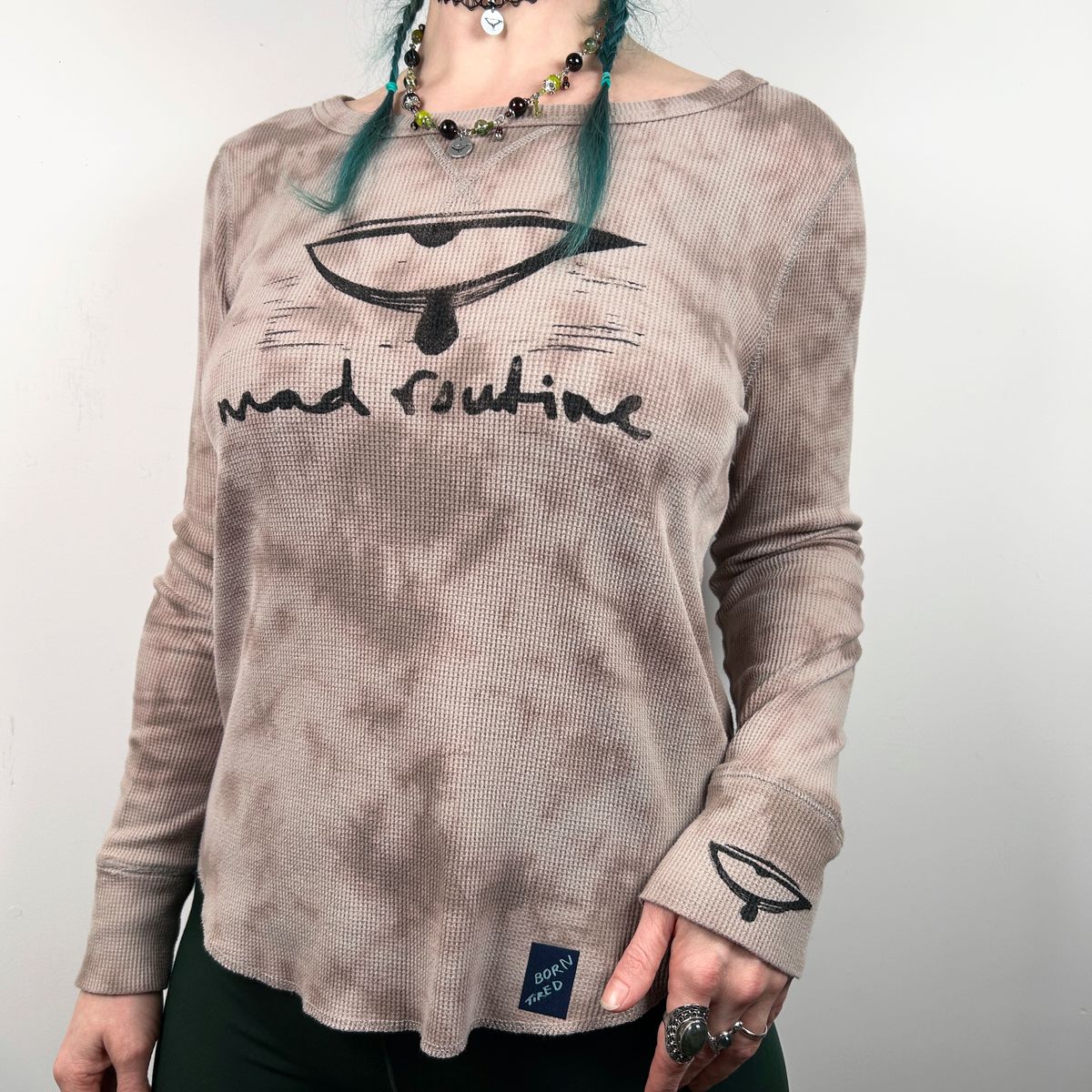 S ★ TAN TIE DYE WAFFLE LONG SLEEVE