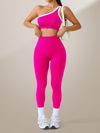 Womens Athletic Workout Set Off-Shoulder Top And High-Waisted Leggings
