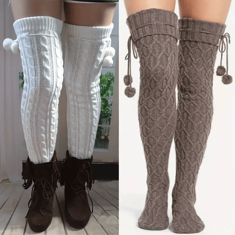 2 PAIRS OF OVER THE KNEE THIGH HIGH KNIT SOCKS