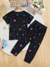 Flame-retardant girls pajama set in with various cartoon unicorn prints GLOWS UNDER UV LIGHT
